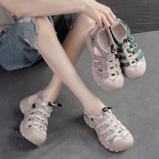 Women's Leather Hollow Out Platform Casual Sandals Women's Leather Hollow Out Platform Casual Sandals