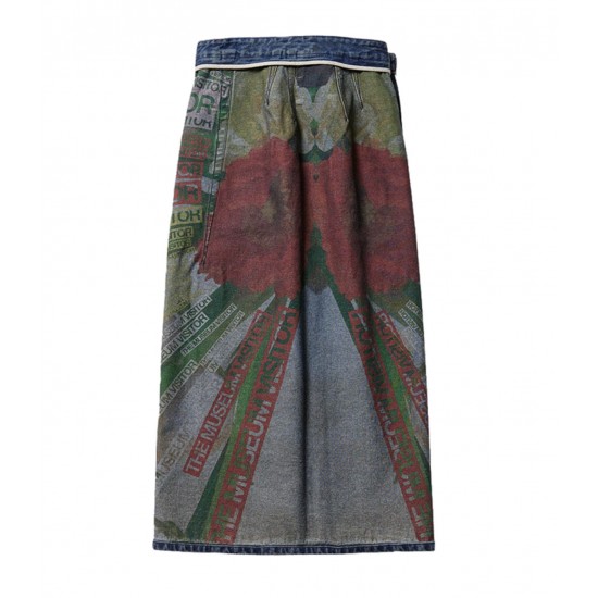 Artistic Reversible Slit Printed Y2K Denim Skirt Artistic Reversible Slit Printed Y2K Denim Skirt