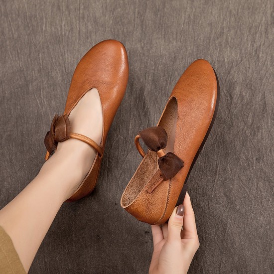 Womens Handmade Bow Comfort Pointed Toe Cowhide Leather Flats Womens Handmade Bow Comfort Pointed Toe Cowhide Leather Flats