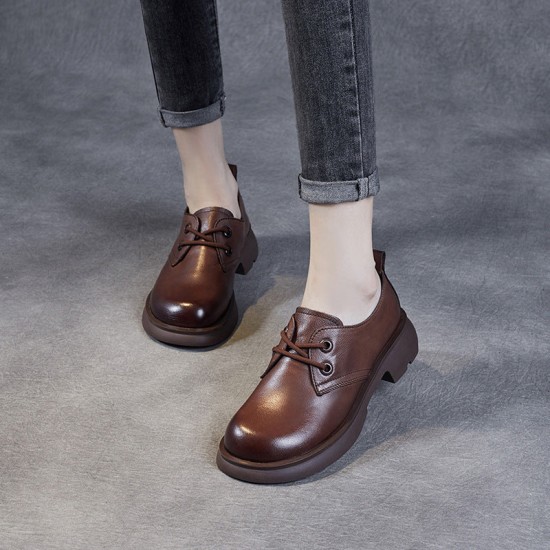 Retro Handmade Genuine Leather Women's Lace-up Loafers Retro Handmade Genuine Leather Women's Lace-up Loafers