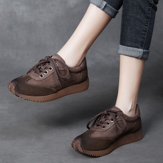 Women's Flat Leather Patchwork Casual Tennis Shoes Sneakers Women's Flat Leather Patchwork Casual Tennis Shoes Sneakers