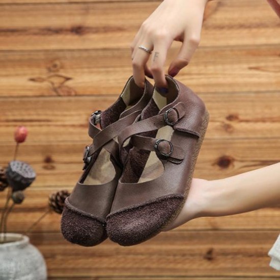Womens Handmade Soft Leather Cross Strap Flats Shoes Womens Handmade Soft Leather Cross Strap Flats Shoes