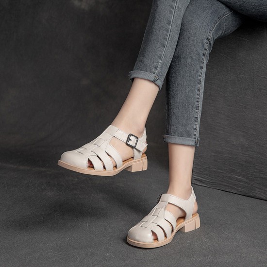 Women's Closed Toe Leather Flat Fisherman Shoes Sandals Women's Closed Toe Leather Flat Fisherman Shoes Sandals
