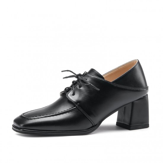 Square-toe Chunky Heel Lace-up Mid-heel Loafers Shoes for Women Square-toe Chunky Heel Lace-up Mid-heel Loafers Shoes for Women