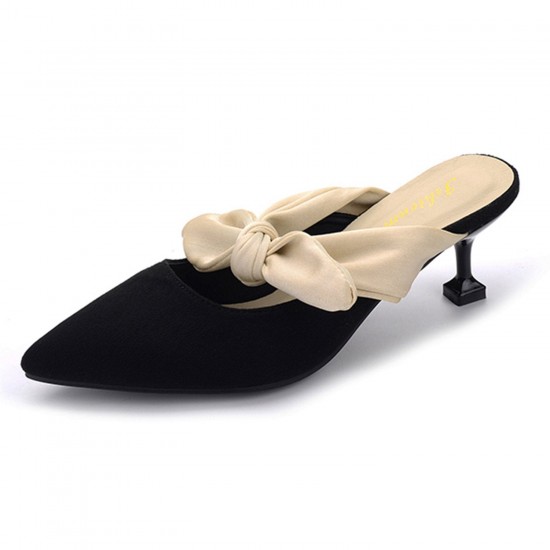Womens Suede Bow-knot Kitten Heel Mule Womens Suede Bow-knot Kitten Heel Mule