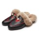 Women Embroidered Fur Pearl Buckle Slippers Mules Flat Women Embroidered Fur Pearl Buckle Slippers Mules Flat