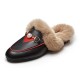 Women Embroidered Fur Pearl Buckle Slippers Mules Flat Women Embroidered Fur Pearl Buckle Slippers Mules Flat