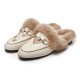 Women Embroidered Fur Pearl Buckle Slippers Mules Flat Women Embroidered Fur Pearl Buckle Slippers Mules Flat