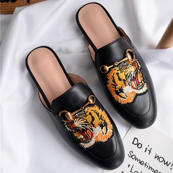Women Casual Fashion Leather Tiger Pattern Velvet Slippers Mules Women Casual Fashion Leather Tiger Pattern Velvet Slippers Mules