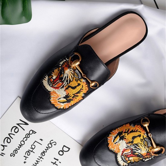 Women Casual Fashion Leather Tiger Pattern Velvet Slippers Mules Women Casual Fashion Leather Tiger Pattern Velvet Slippers Mules