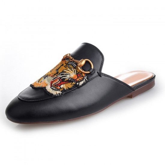 Women Casual Fashion Leather Tiger Pattern Velvet Slippers Mules Women Casual Fashion Leather Tiger Pattern Velvet Slippers Mules