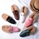 Women Handmade Leather Fur Flat Slippers Mules Women Handmade Leather Fur Flat Slippers Mules