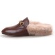 Women Handmade Leather Fur Flat Slippers Mules Women Handmade Leather Fur Flat Slippers Mules