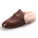 Women Handmade Leather Fur Flat Slippers Mules Women Handmade Leather Fur Flat Slippers Mules