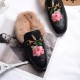 Womens Rose Classic Buckle Fur Mules Womens Rose Classic Buckle Fur Mules