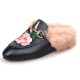 Womens Rose Classic Buckle Fur Mules Womens Rose Classic Buckle Fur Mules