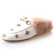 Bee Star Embroidered Furry Fur Slip on Mules Bee Star Embroidered Furry Fur Slip on Mules