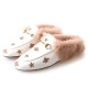 Bee Star Embroidered Furry Fur Slip on Mules Bee Star Embroidered Furry Fur Slip on Mules