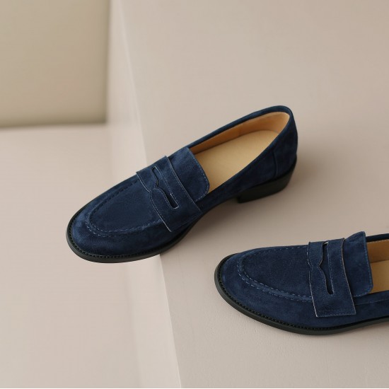 Handmade Classic Navy Suede Leather Loafers Women's Shoes Handmade Classic Navy Suede Leather Loafers Women's Shoes