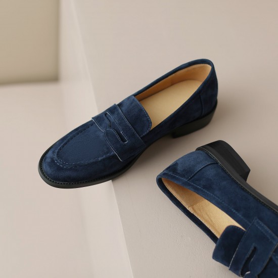 Handmade Classic Navy Suede Leather Loafers Women's Shoes Handmade Classic Navy Suede Leather Loafers Women's Shoes