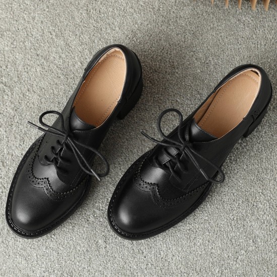 Handmade High Chunky Heel Leather Brogues Womens Shoes Handmade High Chunky Heel Leather Brogues Womens Shoes