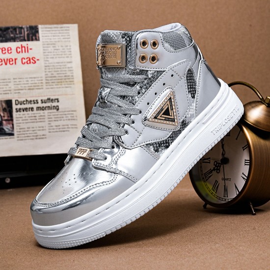 Metal Luster Couple High-Top Skateboard Sneakers Metal Luster Couple High-Top Skateboard Sneakers