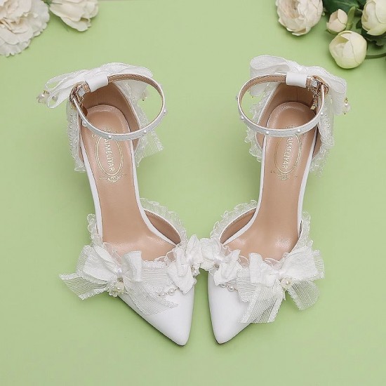 Lily of the valley Elegant Elf Fairy Princess Wedding High Heels - White Lily of the valley Elegant Elf Fairy Princess Wedding High Heels - White