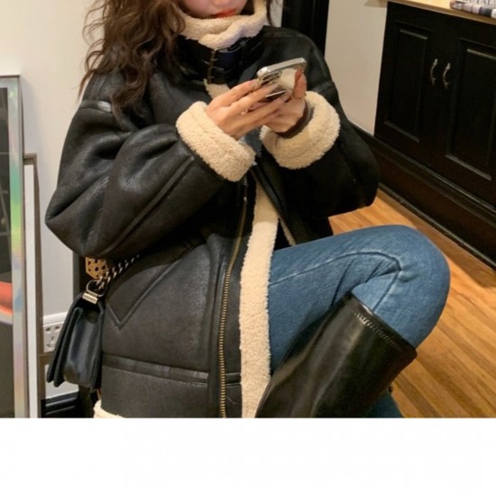 Womens Stand Collar Motorcycle Style Aviator Jacket Coat Winter Warm Womens Stand Collar Motorcycle Style Aviator Jacket Coat Winter Warm