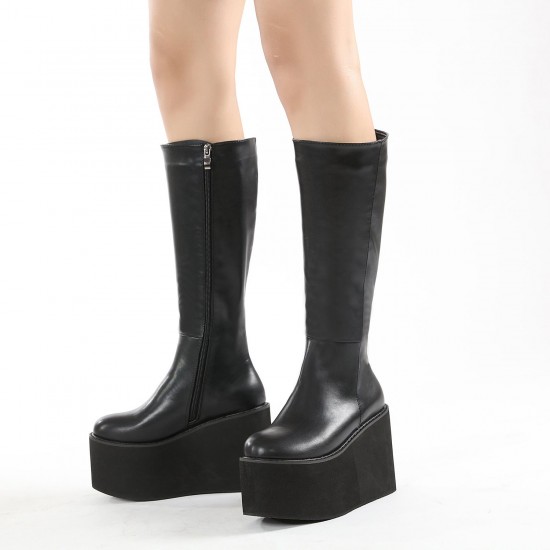 Womens Mid-Calf Boots Platform Wedge Gothic Punk Shoes Womens Mid-Calf Boots Platform Wedge Gothic Punk Shoes