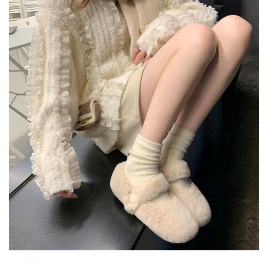 Women Faux-Fur Loafers Cute Winter Fleece Flat Casual Shoes Women Faux-Fur Loafers Cute Winter Fleece Flat Casual Shoes