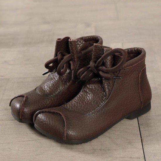 Women's Vintage Ankle Boots Round Head Flat Leather Boots Women's Vintage Ankle Boots Round Head Flat Leather Boots