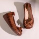 Wedges Vintage Leather Soft Sole Slip Bowknot Women's Shoes Wedges Vintage Leather Soft Sole Slip Bowknot Women's Shoes