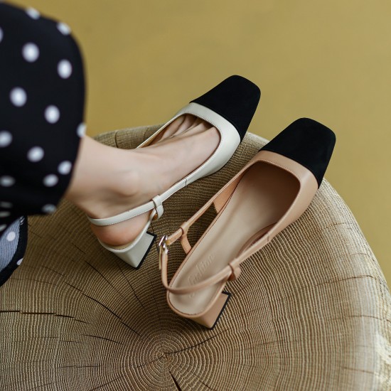 Leather Slingback Heels for Women Strap Closed Toe Leather Slingback Heels for Women Strap Closed Toe