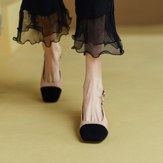 Leather Slingback Heels for Women Strap Closed Toe Leather Slingback Heels for Women Strap Closed Toe