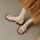 Women's Leather Low Heel Spaghetti Strap Slingback Casual Sandals Women's Leather Low Heel Spaghetti Strap Slingback Casual Sandals