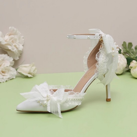 Lily of the valley Elegant Elf Fairy Princess Wedding High Heels - White Lily of the valley Elegant Elf Fairy Princess Wedding High Heels - White