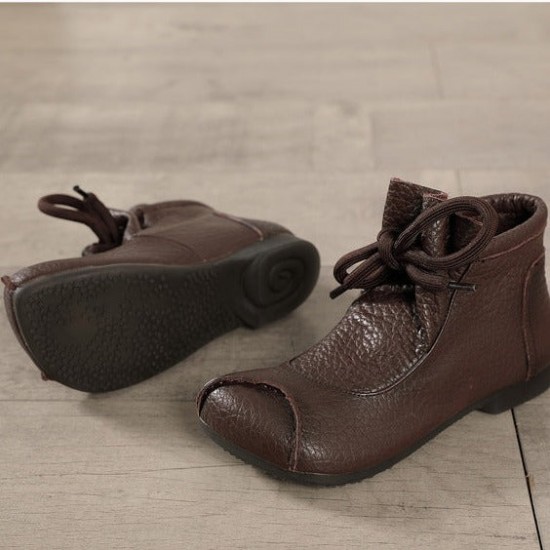 Women's Vintage Ankle Boots Round Head Flat Leather Boots Women's Vintage Ankle Boots Round Head Flat Leather Boots
