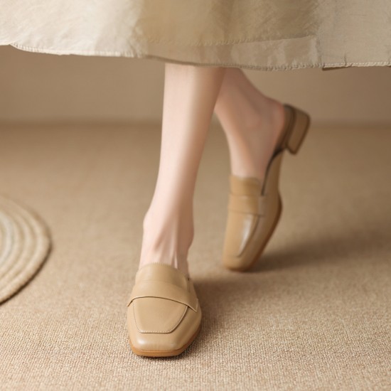 Women's Leather Casual Flat Mules Shoes Women's Leather Casual Flat Mules Shoes