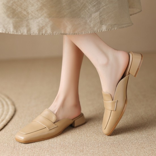 Women's Leather Casual Flat Mules Shoes Women's Leather Casual Flat Mules Shoes
