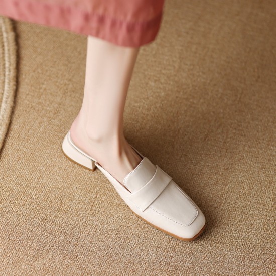 Women's Leather Casual Flat Mules Shoes Women's Leather Casual Flat Mules Shoes