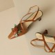 Women's Handmade Leather Elegant Stereoscopic Flower Cross Strap Mid Heel Sandals Women's Handmade Leather Elegant Stereoscopic Flower Cross Strap Mid Heel Sandals