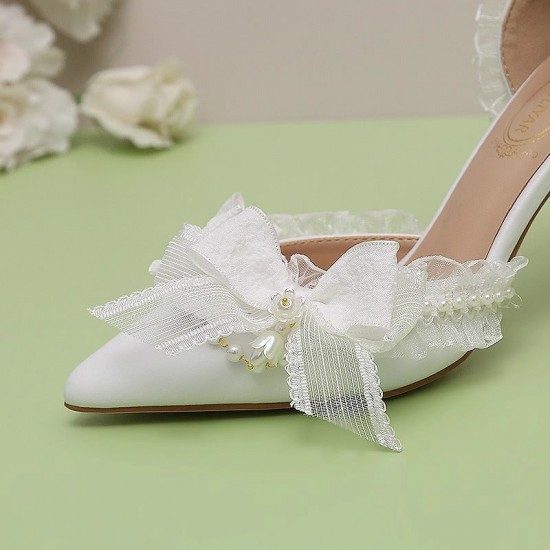 Lily of the valley Elegant Elf Fairy Princess Wedding High Heels - White Lily of the valley Elegant Elf Fairy Princess Wedding High Heels - White