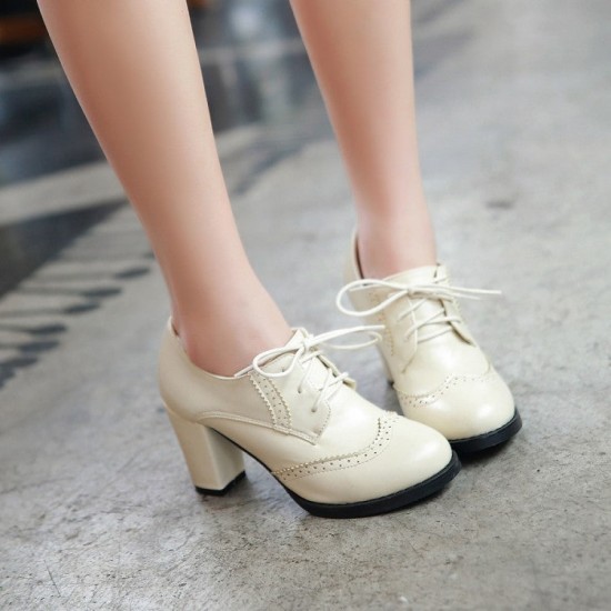 Oxford Shoes for Women Lace-up Chunky Dress Pump Shoes Oxford Shoes for Women Lace-up Chunky Dress Pump Shoes