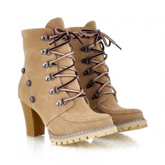 Womens Combat Ankle Boots High Block Heels Shoes Rivet Military Lace Up Boots Womens Combat Ankle Boots High Block Heels Shoes Rivet Military Lace Up Boots
