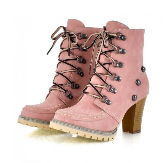 Womens Combat Ankle Boots High Block Heels Shoes Rivet Military Lace Up Boots Womens Combat Ankle Boots High Block Heels Shoes Rivet Military Lace Up Boots