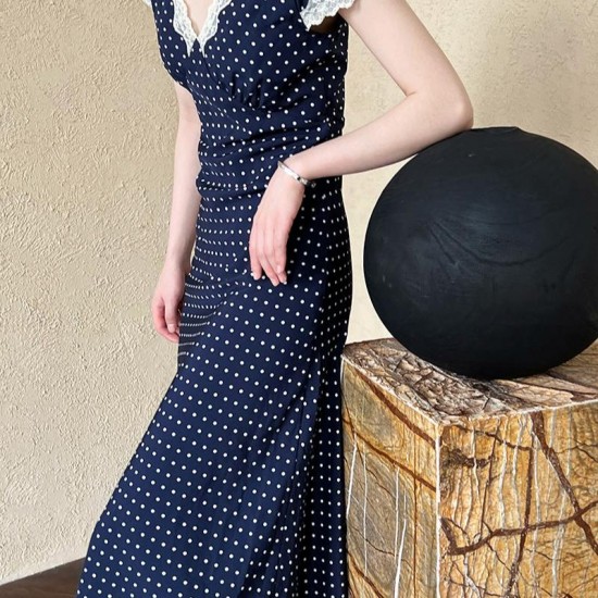 French Polka Dot Lace Long Dress French Polka Dot Lace Long Dress