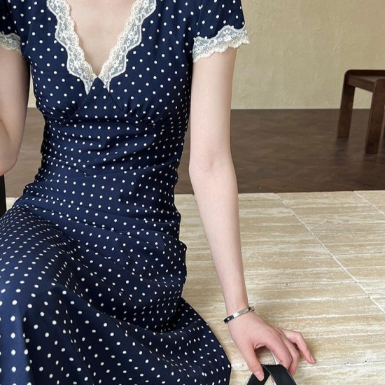 French Polka Dot Lace Long Dress French Polka Dot Lace Long Dress
