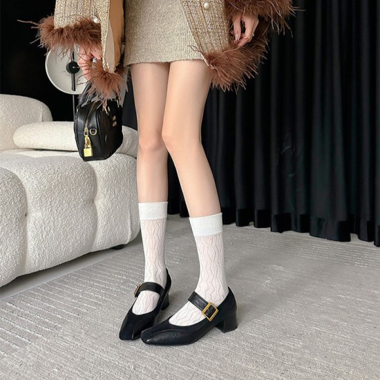 Womens Square Toe Patchwork Chic Mid Heel Wide Strap Buckle Mary Jane Shoes Womens Square Toe Patchwork Chic Mid Heel Wide Strap Buckle Mary Jane Shoes