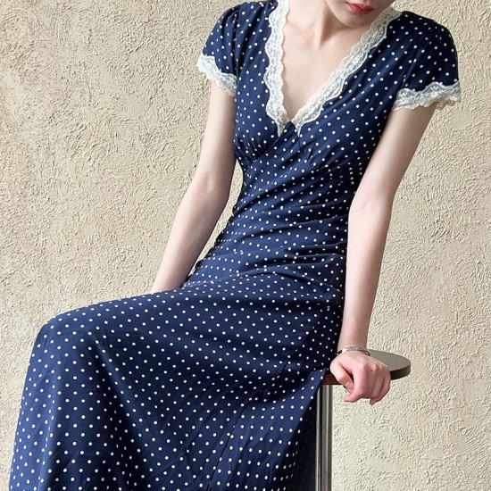 French Polka Dot Lace Long Dress French Polka Dot Lace Long Dress