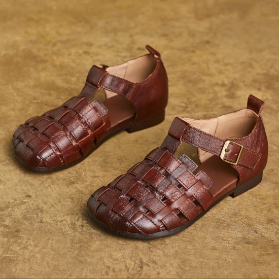 Women's Handmade Leather Woven Casual Closed Toe Buckle Sandals Women's Handmade Leather Woven Casual Closed Toe Buckle Sandals